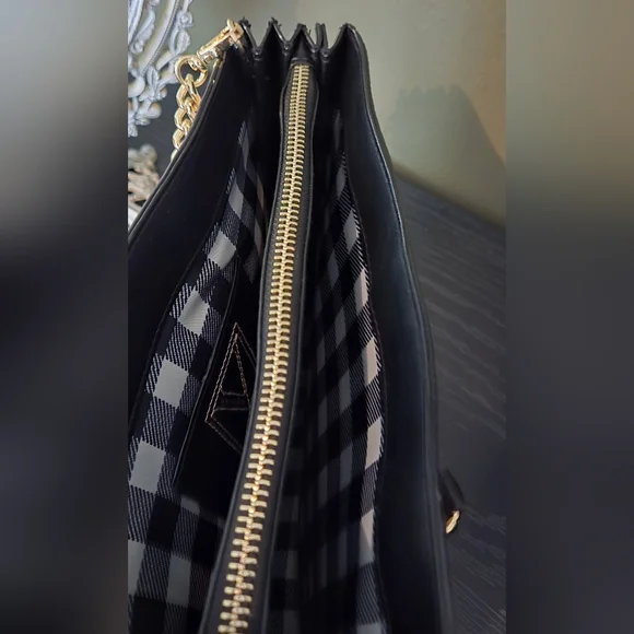 Victoria's Secret Structured Satchel Straw Tote Black Tan Women Crossbody NWOT - Picture 12 of 16